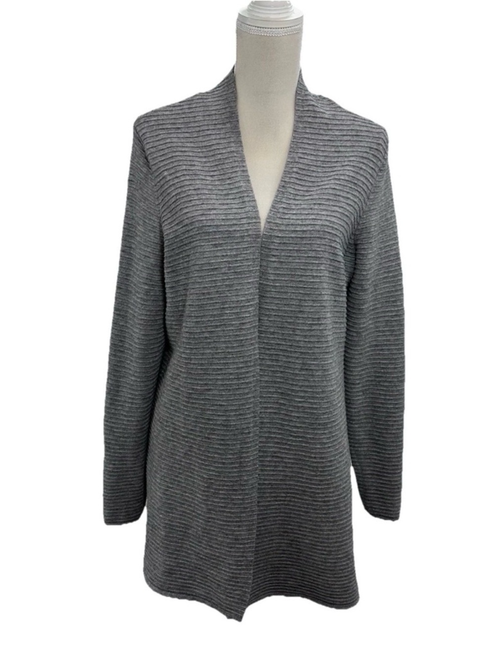 Cyrus Grey Ribbed Open-Front Cardigan